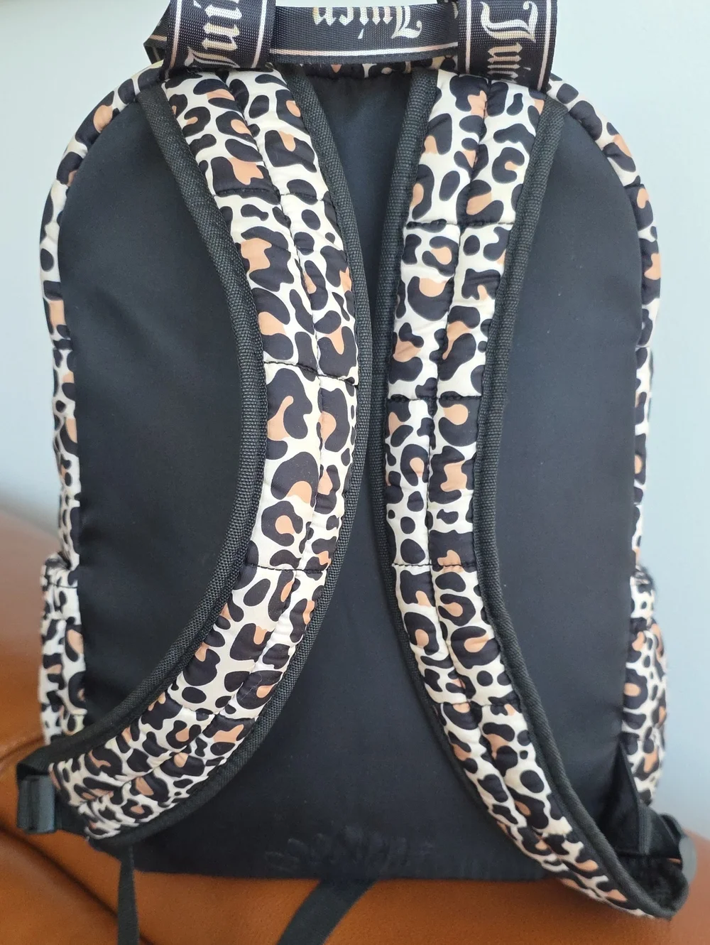 JUICY COUTURE Large Leopard Print Quilted Backpack With Gold Sequin Logo